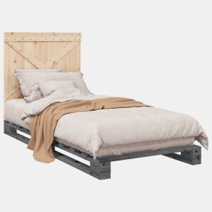 Estrutura de cama de solteiro para adultos com cabeceira 90x200 cm pinho maciço cinzento