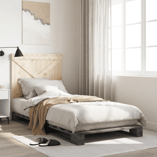 Estrutura de cama de solteiro para adultos com cabeceira 90x200 cm pinho maciço cinzento