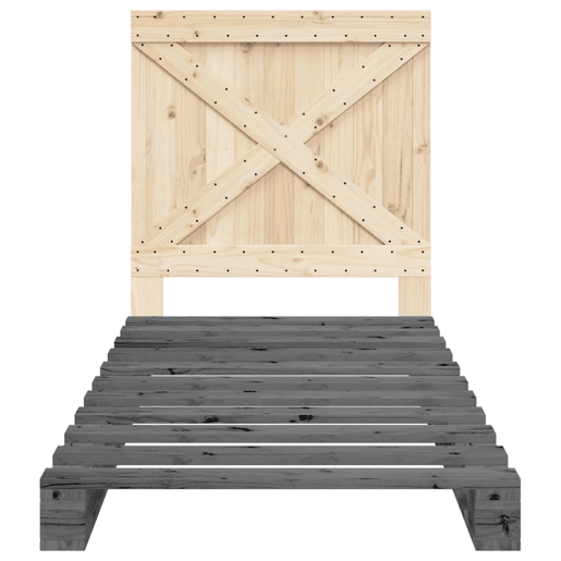 Estrutura de cama de solteiro para adultos com cabeceira 90x200 cm pinho maciço cinzento