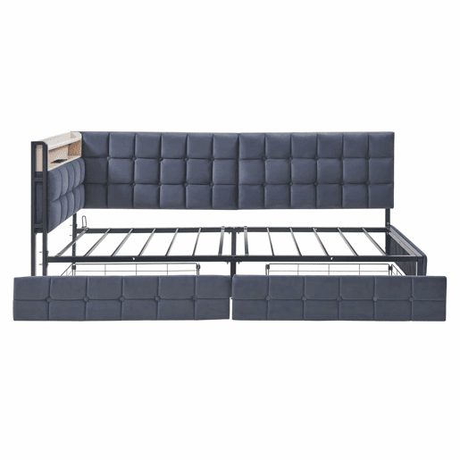 Sofá-cama 90x200 - com 2 gavetas, lâmpada LED, portas USB e Tipo-C, multifuncional para crianças - Cinza