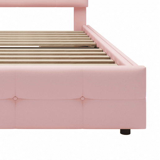 Cama individual 90x200 cm em tecido de linho com LED e 2 gavetas - Rosa