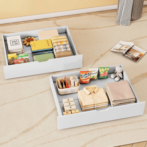 Gavetas para cama 93x66,5x20 cm - 2 gavetas, arrumação debaixo da cama, MDF + rodas, branco