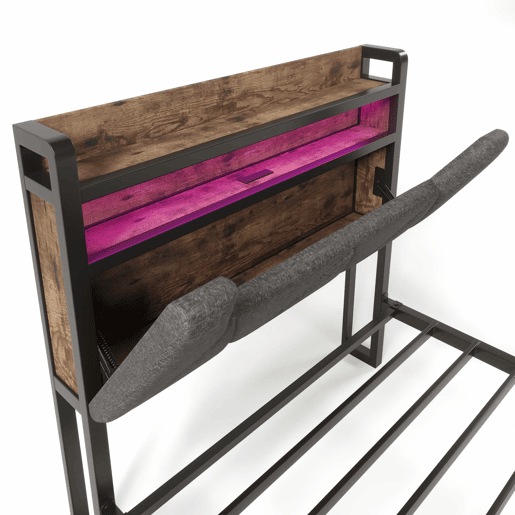 Cama com gaveta 90x200cm estofada em tecido de linho - com LED e portas de carregamento - Cinzento