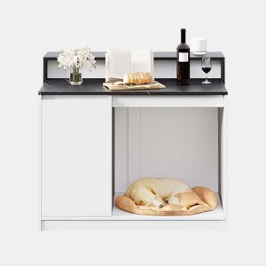 Ilha de cozinha com balcão 120×80×100 cm - mesa de cozinha multifuncional com área para animais de estimação, para cozinha e sala de jantar, efeito mármore preto e branco - Preto + Branco
