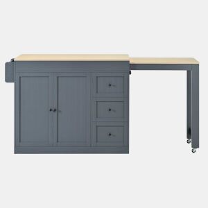 Ilha de cozinha com rodas - bancada extensível, prateleira para especiarias e gavetas, ilha de cozinha móvel independente para cozinha e sala de jantar - Cinza