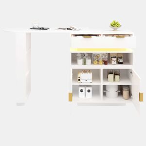Mesa de bar extensível 115-183 x 40 x 99 cm - ilha de cozinha, arrumação, LED, rotação de 360°, barra móvel - Branco