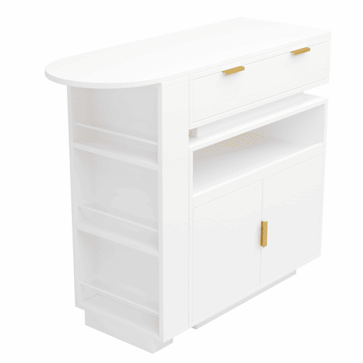 Mesa de bar extensível 115-183 x 40 x 99 cm - ilha de cozinha, arrumação, LED, rotação de 360°, barra móvel - Branco