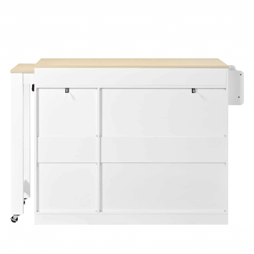 Ilha de cozinha com rodas 130 cm - com mesa extensível, prateleira para especiarias e gavetas, ilha de cozinha móvel independente - Branco