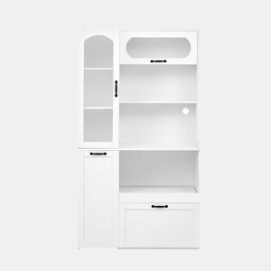 Armário alto - com prateleiras ajustáveis, gavetas e portas com vidro estriado - Branco