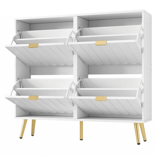Sapateira estreita 100x24x91,5 cm - 4 compartimentos rebatíveis, com proteção anticaída e prateleiras ajustáveis - Branco