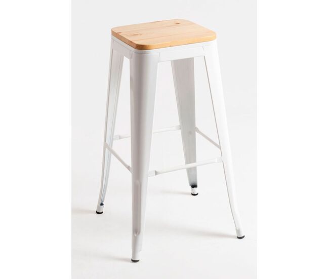 Taburete torix alto madera natural - blanco