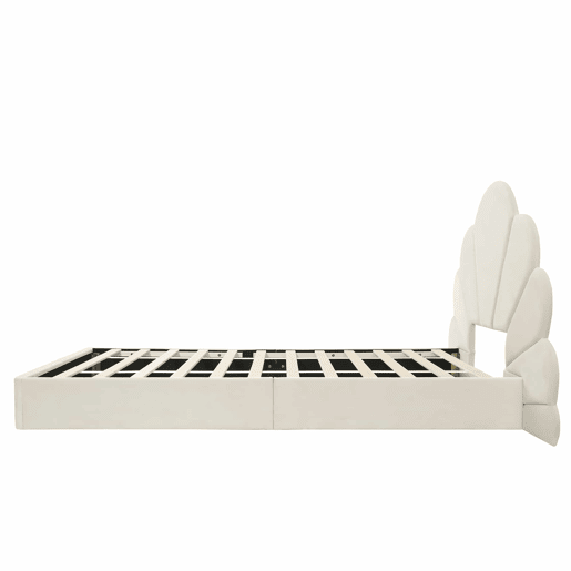 Cama individual 90x200 - cabeceira com pétalas curvas, estilo moderno, confortável, veludo - bege