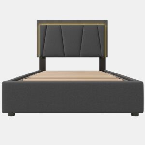 Cama estofada 90x200cm - Com LED e 2 gavetas, cabeceira ajustável - Garu