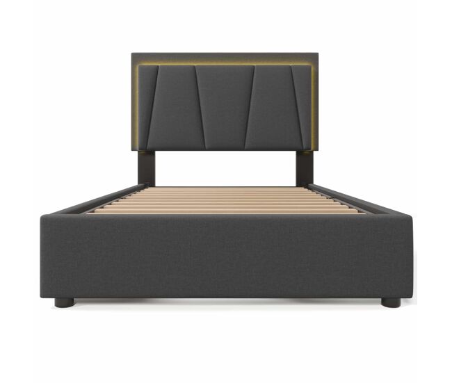 Cama tapizada 90x200cm - con led y 2 cajones, cabecero ajustable - garu