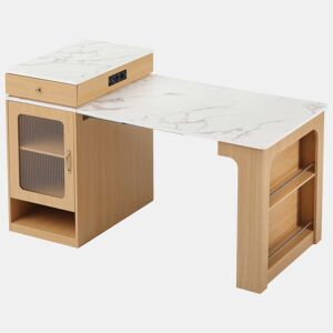 Ilha de cozinha com rodas - mesa extensível com tampo removível, barra com tomadas, multifuncional como ilha, aparador ou balcão para cozinha e sala de jantar - Natural