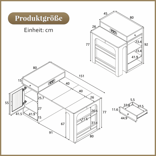 Ilha de cozinha com rodas - mesa extensível com tampo removível, barra com tomadas, multifuncional como ilha, aparador ou balcão para cozinha e sala de jantar - Natural