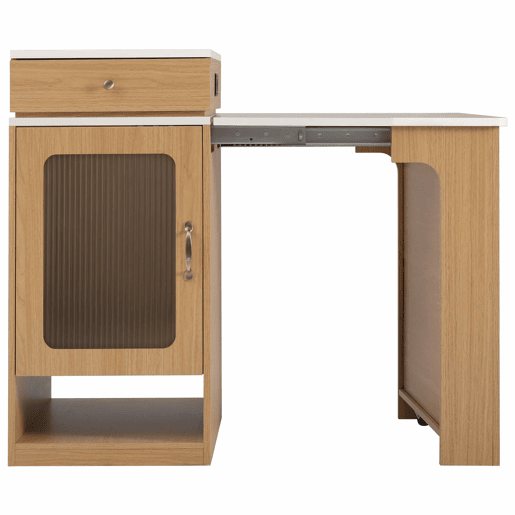 Ilha de cozinha com rodas - mesa extensível com tampo removível, barra com tomadas, multifuncional como ilha, aparador ou balcão para cozinha e sala de jantar - Natural