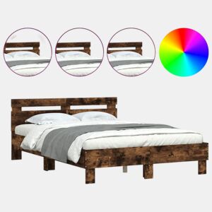 Estrutura Cama de casal simple c cabeceiraluzes LED 120x200cm carvalho fumado