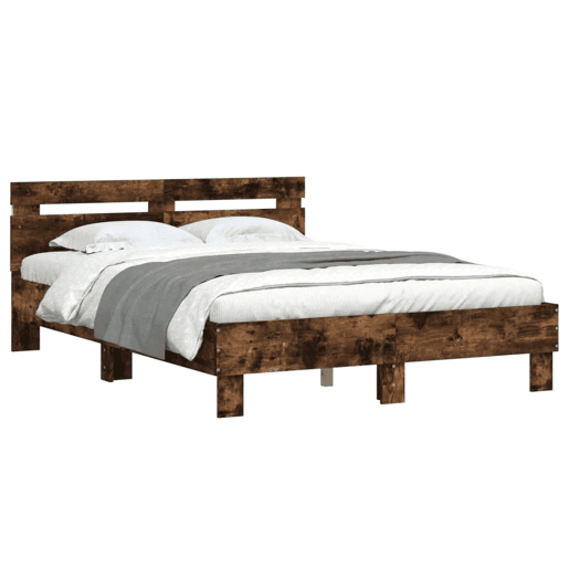 Estrutura Cama de casal simple c cabeceiraluzes LED 120x200cm carvalho fumado