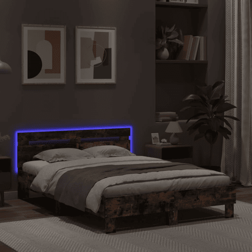 Estrutura Cama de casal simple c cabeceiraluzes LED 120x200cm carvalho fumado