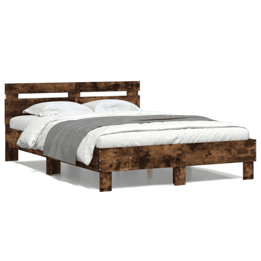Estrutura Cama de casal simple c cabeceiraluzes LED 120x200cm carvalho fumado