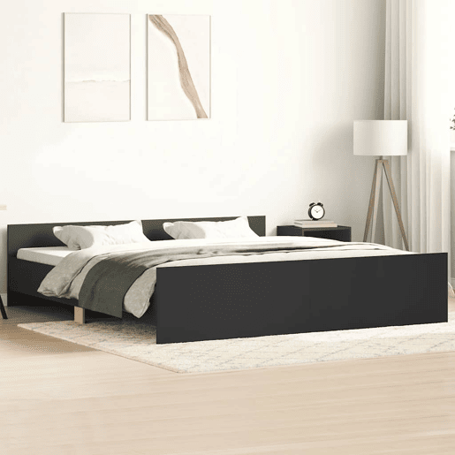 Estrutura de Cama de casal moderno para adultos com cabeceira e apoio pés 160x200 cm preto