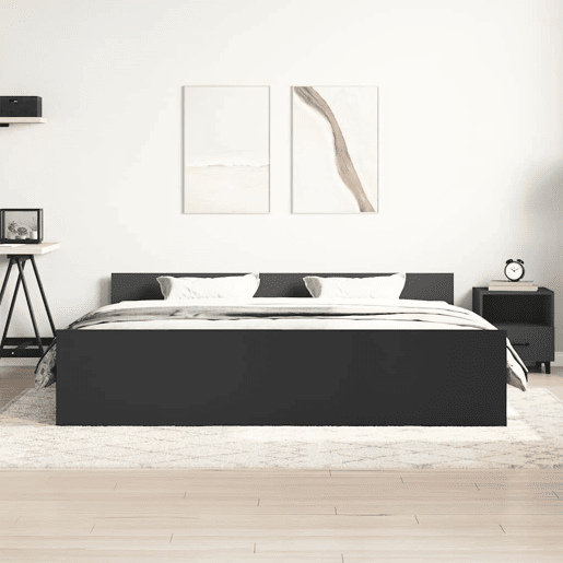 Estrutura de Cama de casal moderno para adultos com cabeceira e apoio pés 160x200 cm preto
