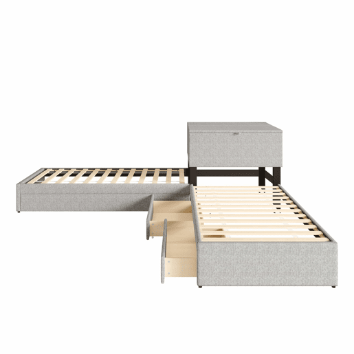 Cama de canto 90x200 - cama individual com gaveta, arrumação, gaveta e armário - cinzento