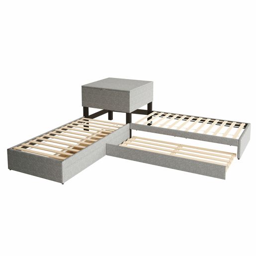 Cama de canto 90x200 - cama individual com gaveta, arrumação, gaveta e armário - cinzento