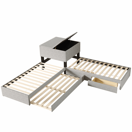 Cama de canto 90x200 - cama individual com gaveta, arrumação, gaveta e armário - cinzento