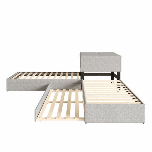 Cama de canto 90x200 - cama individual com gaveta, arrumação, gaveta e armário - cinzento