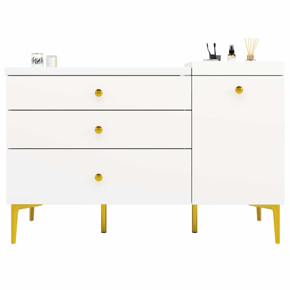 Mueble de baño 91,5 cm - con lavabo de cerámica, cajones y armario, diseño moderno - blanco