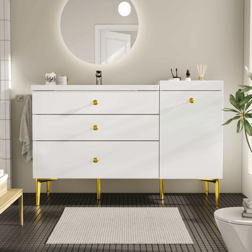 Móvel de casa de banho de 91,5 cm u2013 com lavatório em cerâmica, gavetas e armário, design moderno u2013 branco Móvel de casa de banho de 91,5 cm u2013 com lavatório em cerâmica, gavetas e armário, design moderno u2013 branco