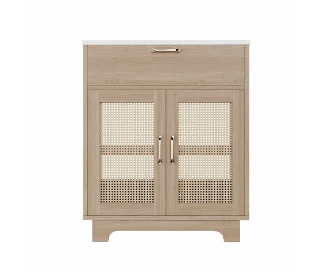 Mueble de baño con lavabo 76x46x88 cm - resistente a la humedad, cajones con sistema elevable, doble puerta con cierre suave, patas altas con detalles