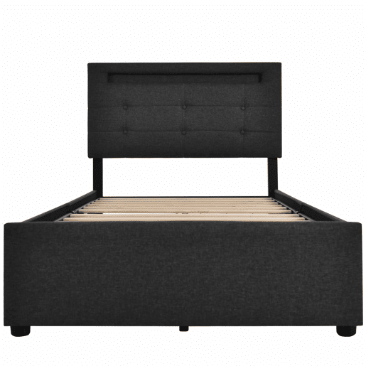 Cama contentora para roupa de cama com LED 90x200 cm + 2 gavetas + estrado - Preto