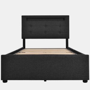 Cama contentora para roupa de cama com LED 90x200 cm + 2 gavetas + estrado - Preto