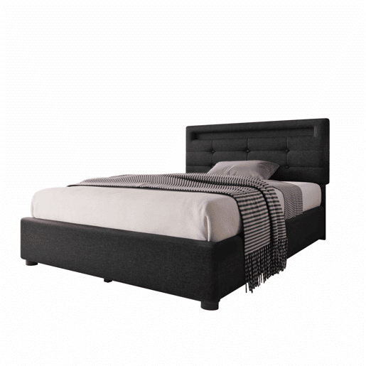 Cama contentora para roupa de cama com LED 90x200 cm + 2 gavetas + estrado - Preto