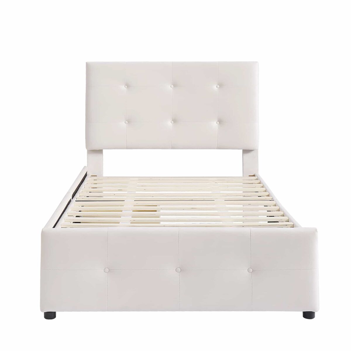Cama tapizada de terciopelo 90x200cm - cama individual con 2 cajones y somier - beige