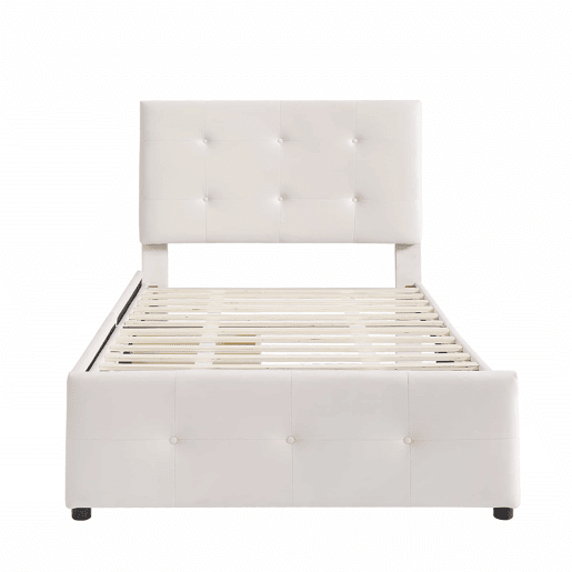 Cama estofada em veludo 90x200cm - cama individual com 2 gavetas e estrado de molas - Bege