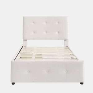 Cama estofada em veludo 90x200cm - cama individual com 2 gavetas e estrado de molas - Bege