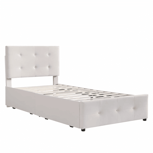Cama estofada em veludo 90x200cm - cama individual com 2 gavetas e estrado de molas - Bege