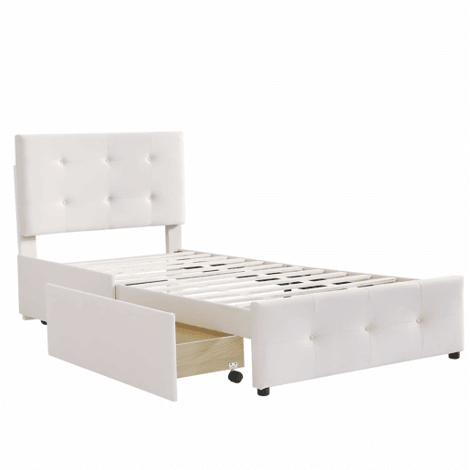 Cama estofada em veludo 90x200cm - cama individual com 2 gavetas e estrado de molas - Bege