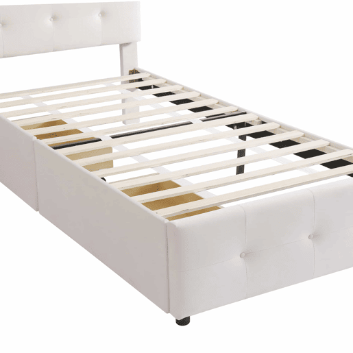Cama estofada em veludo 90x200cm - cama individual com 2 gavetas e estrado de molas - Bege