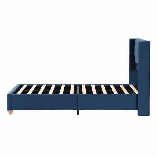 Cama estofada 90*200 - cabeceira acolchoada com botões e tachas, estrado de madeira - Azul