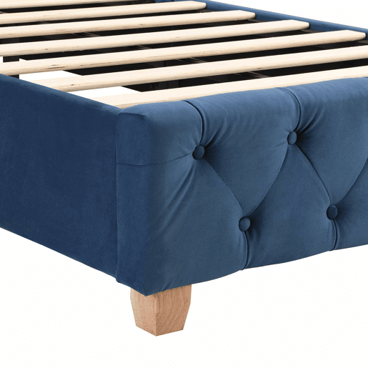 Cama estofada 90*200 - cabeceira acolchoada com botões e tachas, estrado de madeira - Azul