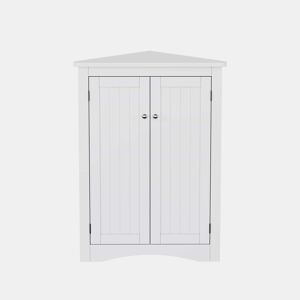 Armário de canto para casa de banho 61,5 x 80 cm - modelo independente com 2 portas, design triangular com 3 prateleiras, painel em MDF de alta qualidade com superfície lacada, poupa espaço na casa de banho, cozinha e sala de estar - Branco