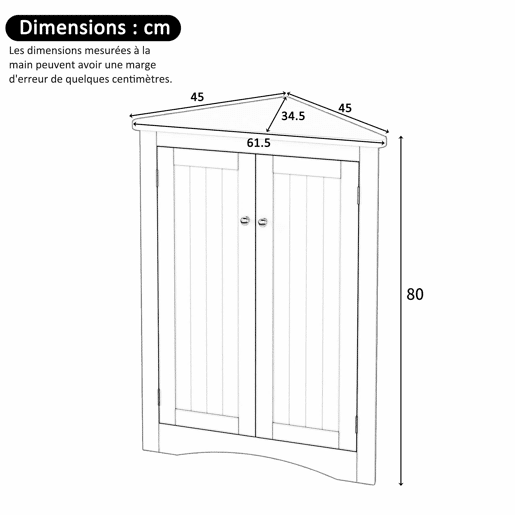 Armário de canto para casa de banho 61,5 x 80 cm - modelo independente com 2 portas, design triangular com 3 prateleiras, painel em MDF de alta qualidade com superfície lacada, poupa espaço na casa de banho, cozinha e sala de estar - Branco Armário de canto para casa de banho 61,5 x 80 cm - modelo independente com 2 portas, design triangular com 3 prateleiras, painel em MDF de alta qualidade com superfície lacada, poupa espaço na casa de banho, cozinha e sala de estar - Branco