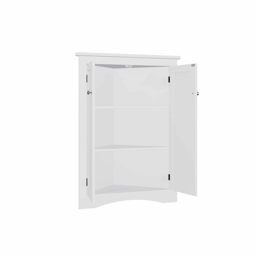 Armário de canto para casa de banho 61,5 x 80 cm - modelo independente com 2 portas, design triangular com 3 prateleiras, painel em MDF de alta qualidade com superfície lacada, poupa espaço na casa de banho, cozinha e sala de estar - Branco Armário de canto para casa de banho 61,5 x 80 cm - modelo independente com 2 portas, design triangular com 3 prateleiras, painel em MDF de alta qualidade com superfície lacada, poupa espaço na casa de banho, cozinha e sala de estar - Branco