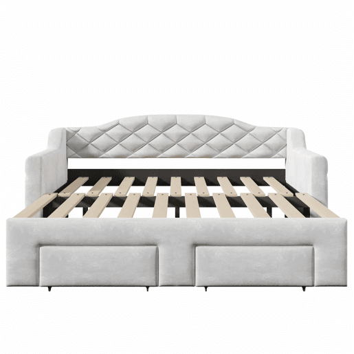 Cama embutida estofada 90x200-180x200 cm - com 2 gavetas e LED - cinzenta