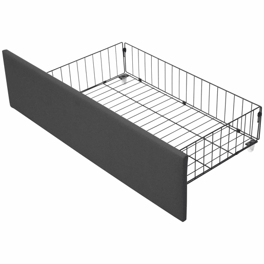 Cama estofada 90x200cm em linho - com LED e portas de carregamento USB - 2 gavetas - Cinzento